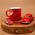 Kit Caneca Esmaltada Vermelho - Chaveiro e Miniatura de Fusca - Que nunca falte café - Imagem 1