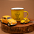 Kit Caneca Esmaltada Amarelo - Chaveiro e Miniatura de Fusca - Que nunca falte café - Imagem 1