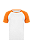 Camiseta Masculina Raglan Gola Careca-Malha 100% Poliéster Fiado-Cor Branco Com Mangas Laranja - Imagem 1