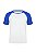 Camiseta Masculina Raglan Gola Careca-Malha 100% Poliéster Fiado-Cor Branco Com Mangas Azul Royal - Imagem 1