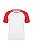 Camiseta Masculina Raglan Gola Careca-Malha 100% Poliéster Fiado-Cor Branco Com Mangas Vermelha - Imagem 1