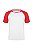 Camiseta Masculina Raglan Gola Careca-Malha 100% Poliéster Fiado-Cor Branco Com Mangas Vermelha - Imagem 1