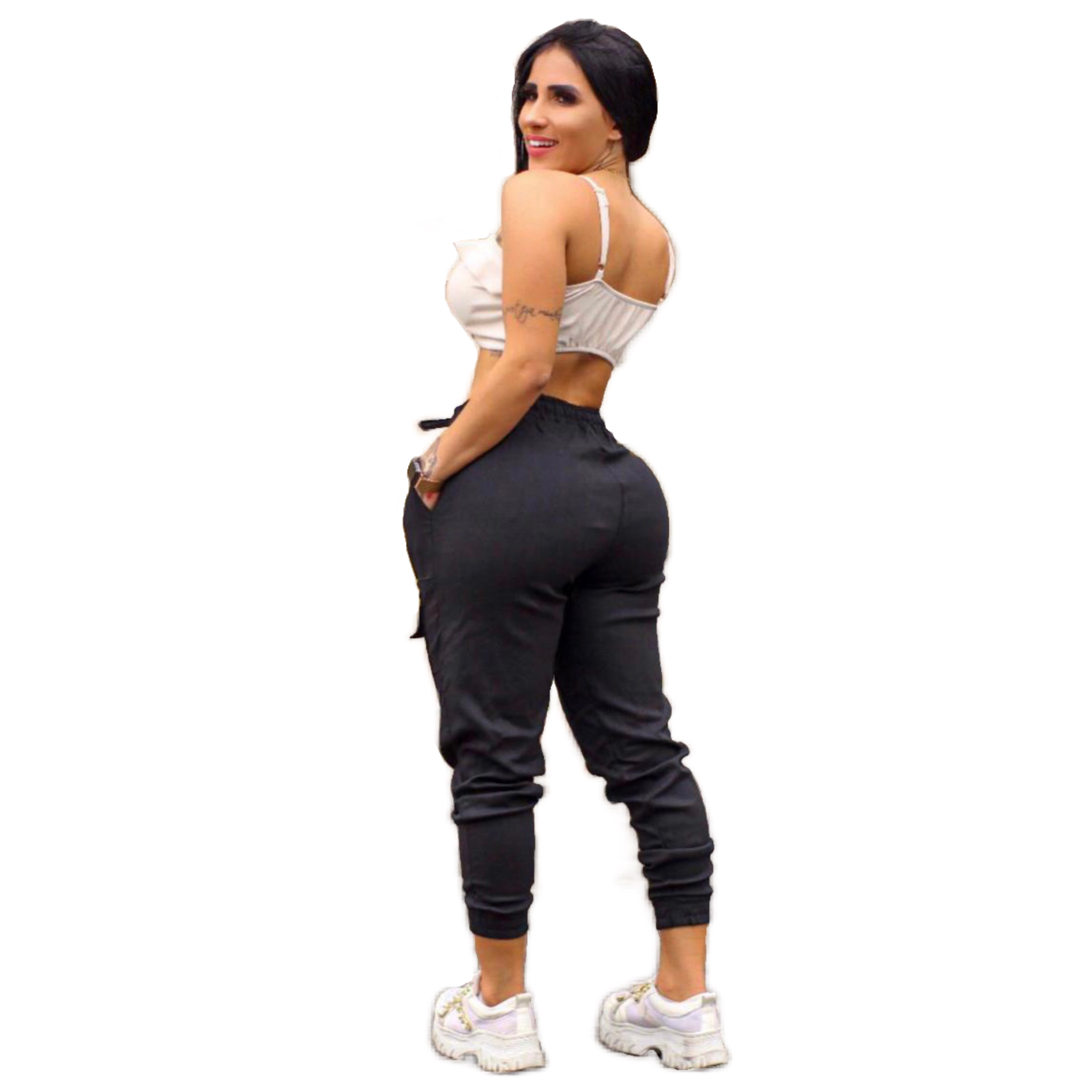Calça Cargo Jogger Bolsos Pantacourt Laço Feminino Bengaline Moda - Imagem 7