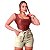 Short Curto Feminino Cintura Alta Com Cinto Laço E Bolsos - Imagem 3