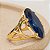 Anel Pedra Oval Grande Azul Riscado Safira Banhado a Ouro - Imagem 4