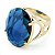 Anel Pedra Oval Grande Cristal Azul Safira Banhado a Ouro - Imagem 1
