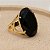 Anel Pedra Oval Grande Preto Onix Banhado a Ouro 18k Luxo - Imagem 3