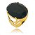 Anel Pedra Oval Grande Preto Onix Banhado a Ouro 18k Luxo - Imagem 1