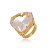 Anel de Coração Pedra Grande Cristal Branco Banhado a Ouro - Imagem 1