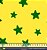 Tecido Tricoline Estrela Verde Fundo Amarelo - Imagem 1
