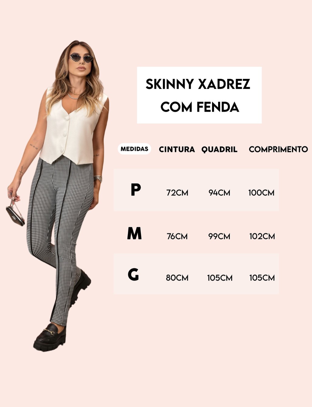 Calça skinny xadrez feminina preta e branca - Madame Ninna - loja online de  confeccções femininas