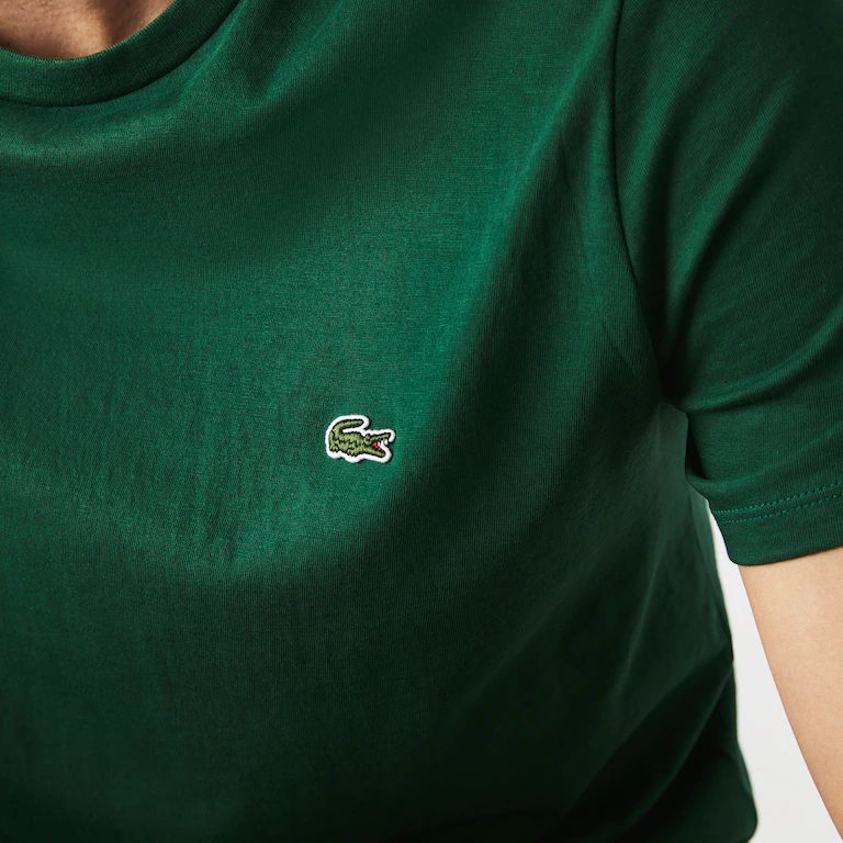 Camiseta Lacoste Jérsei de Algodão Pima com Gola Redonda -Verde Escuro -  Hit Tennis Sports - Morumbi