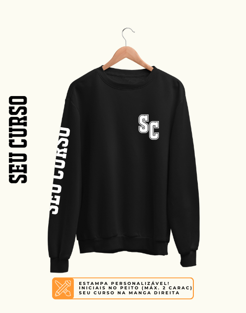 Moletom Básico (Flanelado) Coleção Clássicos IV Preto Todos  (Personalizável) Estampa Peito Esquerdo e Manga Direita