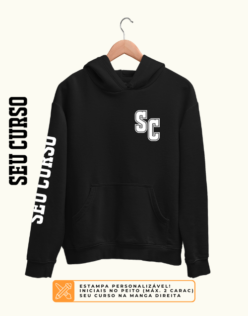 Moletom Canguru (Flanelado) Coleção Clássicos IV Preto Todos  (Personalizável) Estampa Peito Esquerdo e Manga Direita