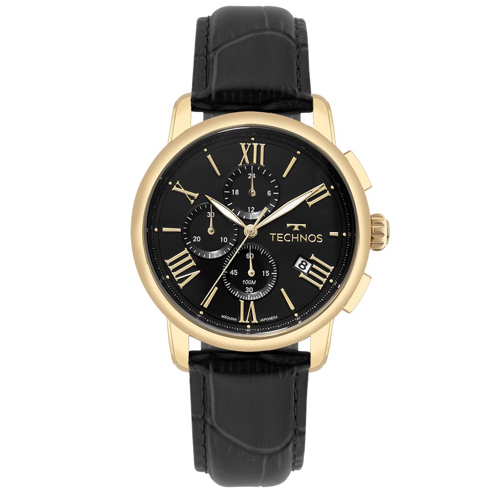 S*様 プロアム　PRIME TIME S 15P Relógio Masculino Technos JS15ENX/0P Couro Preto 44mm Dourado