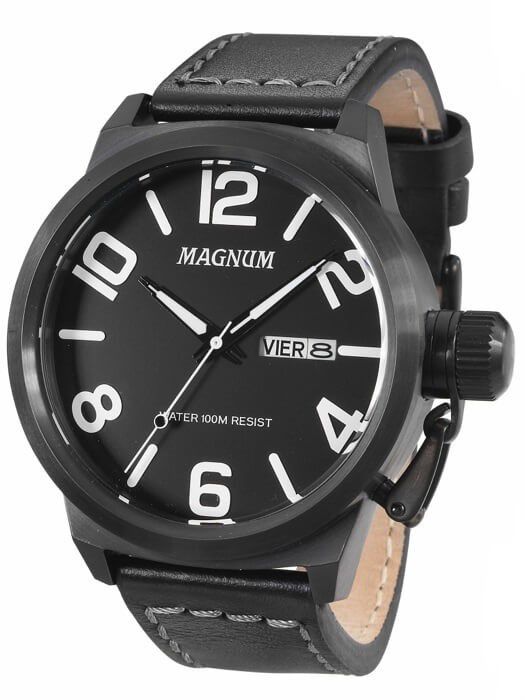 Relógio Masculino Magnum Pulseira Couro Preta MA33399P - Relógio