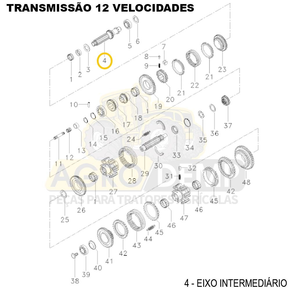 EIXO INTERMEDIÁRIO LATERAL E TRAÇÃO DIANTEIRA (15X21X24X29X34