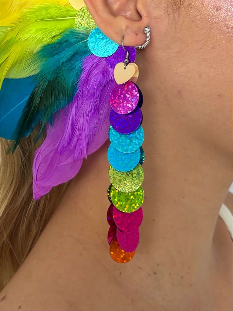 Brinco de Carnaval de paetê colorido da G. Offer