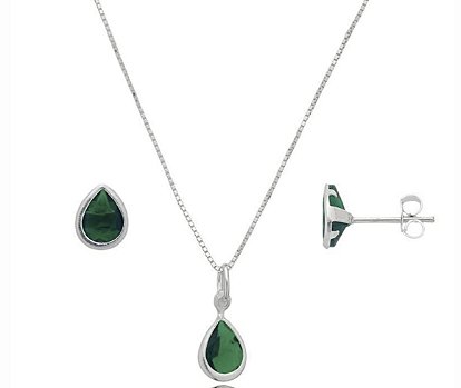 Conjunto Gota Esmeralda Prata 925 6x8 mm