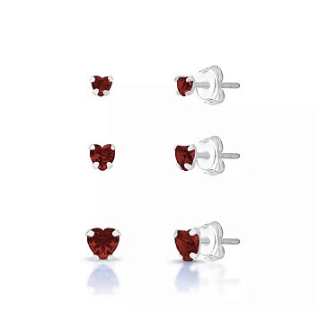 Trio de Brincos Coração Vermelho Prata 950