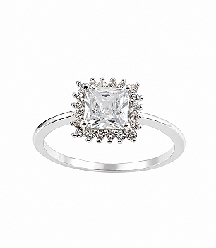 Anel Zircônia Quadrada Cristal Prata 925