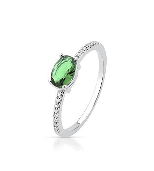 Anel Oval Largo Verde Cravejado Prata