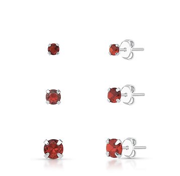 Trio Brinco Ponto Luz Vermelho Prata
