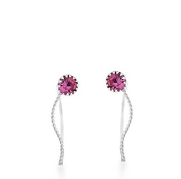 Brinco Ear Cuff Fio Torcido com Pedra Rosa
