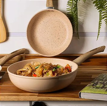 FRIGIDEIRA DE CERÂMICA ANTIADERENTE WOK INDUÇÃO GRANILITE BEGE 28CM - LYOR