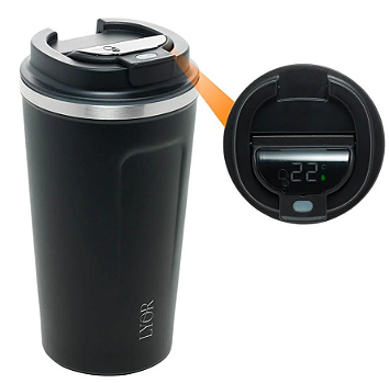 COPO TÉRMICO DE AÇO INOX PAREDE DUPLA COM TAMPA PRETO - LYOR