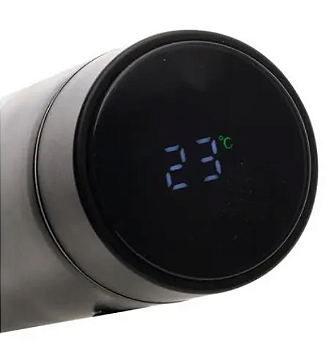 GARRAFA TÉRMICA AÇO INOX COM TERMÔMETRO EM LED PRETA 500ML