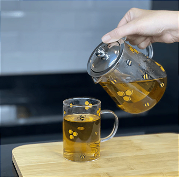 CHALEIRA DE VIDRO RESISTENTE AO CALOR COM FILTRO INFUSOR AÇO INOX BEE 750ML - LYOR