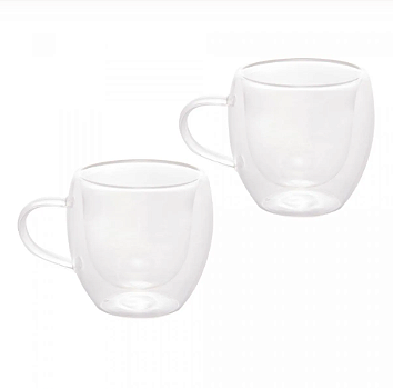 CJ 2 XÍCARAS DE CAFÉ PAREDE DUPLA DE VIDRO BOROSSILICATO MODERN 80ML - LYOR