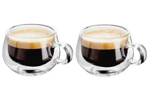 CJ 2 XÍCARAS PARA CAFÉ E CHÁ DUPLA PAR DE VIDRO BOROSSILICATO 240ML - LYOR