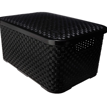 CAIXA ORGANIZADORA RATTAN PRETA COM TAMPA 20L - ARQPLAST