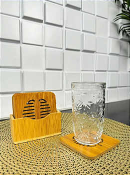 KIT 6 PORTA COPOS DE BAMBU COM SUPORTE ORGANIZADOR - CLINK
