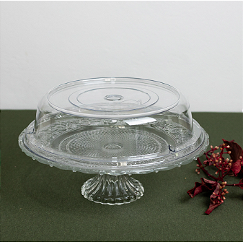 PRATO PARA BOLO DE VIDRO COM TAMPA DE PLÁSTICO ANGEL 30X10CM - LYOR