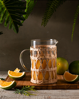 JARRA DE VIDRO COM DECORAÇÃO EM FIBRA NATURAL 1L - WOLFF