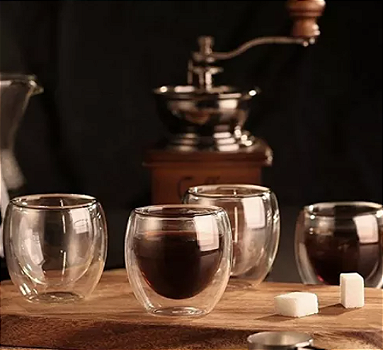 KIT COM 2 COPOS PARA CAFÉ DE VIDRO DUPLA PAREDE 80ML - LYOR
