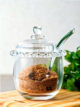 AÇUCAREIRO DE CRISTAL COM COLHER E TAMPA DE CORAÇÃO - LYOR