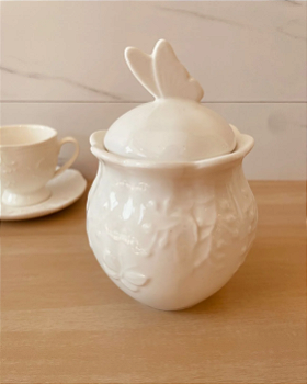 AÇUCAREIRO DE PORCELANA NEW BONE BUTTERFLY FLOWER 13X9CM - LYOR