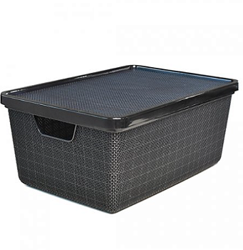 CAIXA ORGANIZADORA RATTAN PRETA COM TAMPA 16L - ARQPLAST