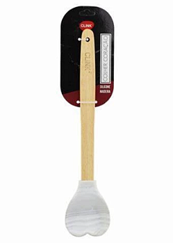 COLHER DE SILICONE CORAÇÃO MÁRMORE COM CABO DE MADEIRA 30CM - CLINK