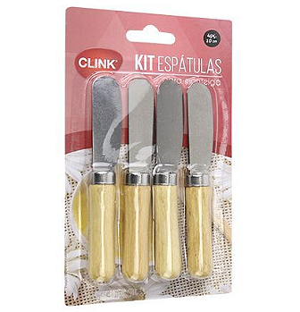 KIT 4 ESPÁTULAS DE AÇO INOX COM CABO DE MADEIRA - CLINK
