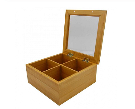 CAIXA ORGANIZADORA PARA CHÁ 4 NICHOS DE BAMBU 20X20CM - CLINK