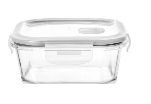 POTE DE VIDRO QUADRADO COM TAMPA HERMÉTICA E VÁLVULA 310ML - FLASHGOODS