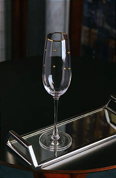 CONJUNTO 2 TAÇAS DE VIDRO PARA CHAMPANHE BALLS FIO DE OURO 220ML - WOLFF