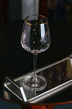 CONJUNTO 2 TAÇAS DE VIDRO PARA VINHO BALSS FIO DE OURO 350ML - WOLFF
