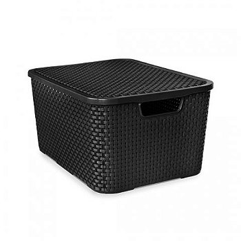 CAIXA ORGANIZADORA RATTAN PRETA COM TAMPA 15L - ARQPLAST