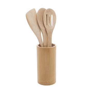 CONJUNTO 3 UTENSILIOS E SUPORTE DE BAMBU - LYOR